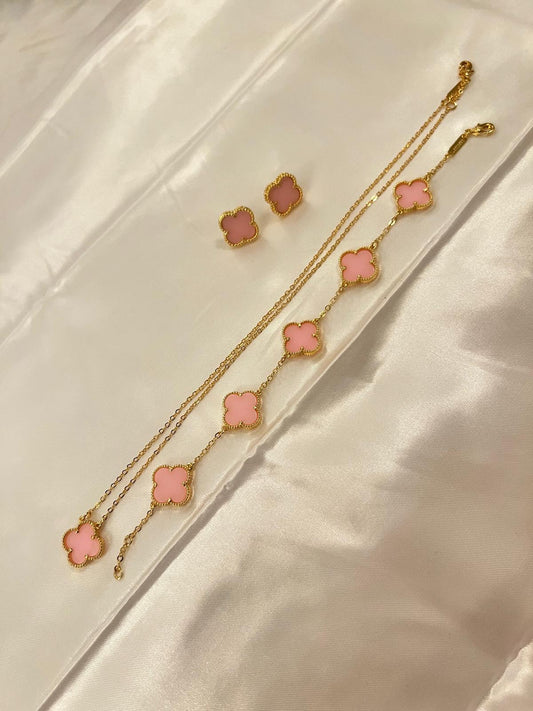 SET 3 GOLD PIECES CLOVER (BRACELET, NECKLAGE AND EARRING)