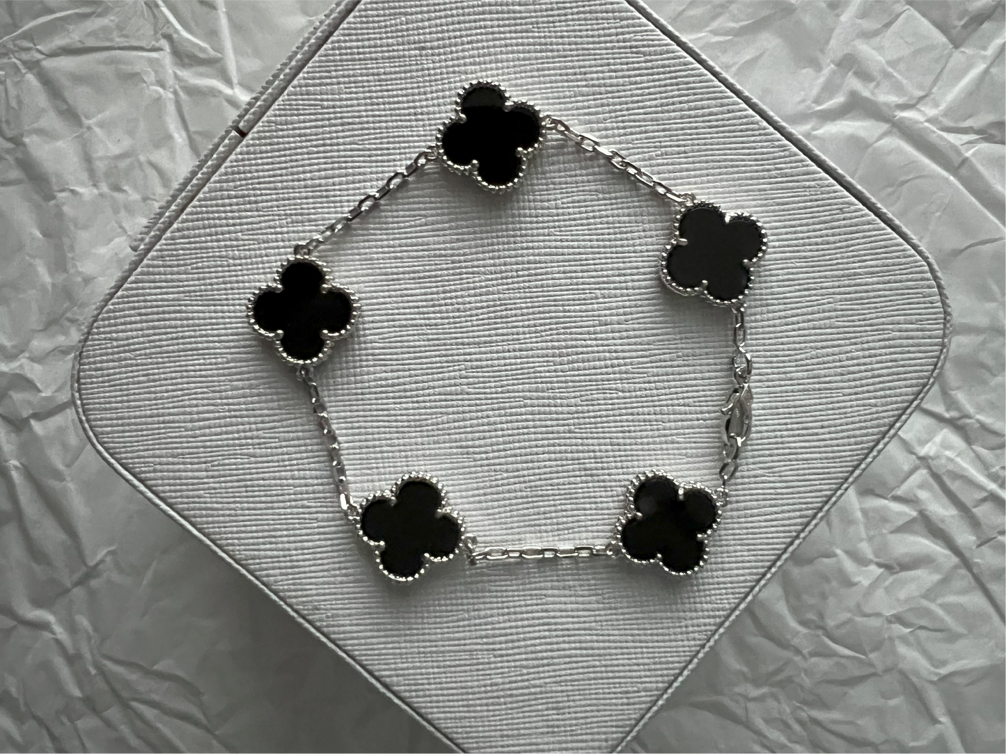 SILVER WITH BLACK CLOVER BRACELETE