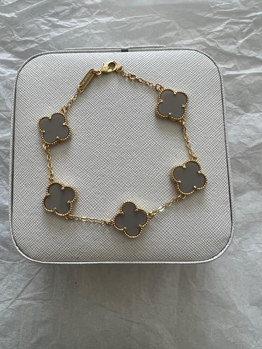 Grey with Gold Clover Bracelet