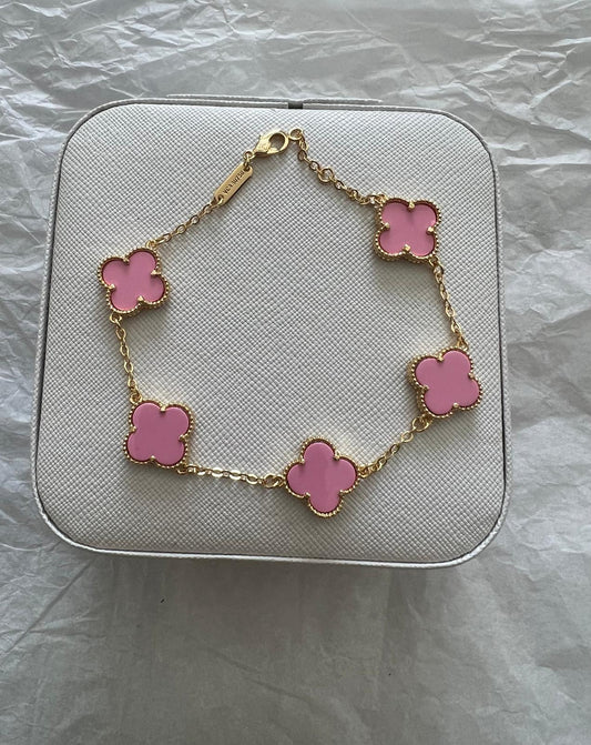 Pink with Gold Clover Bracelet