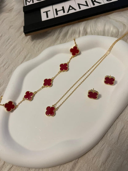SET 3 GOLD PIECES CLOVER (BRACELET, NECKLAGE AND EARRING)