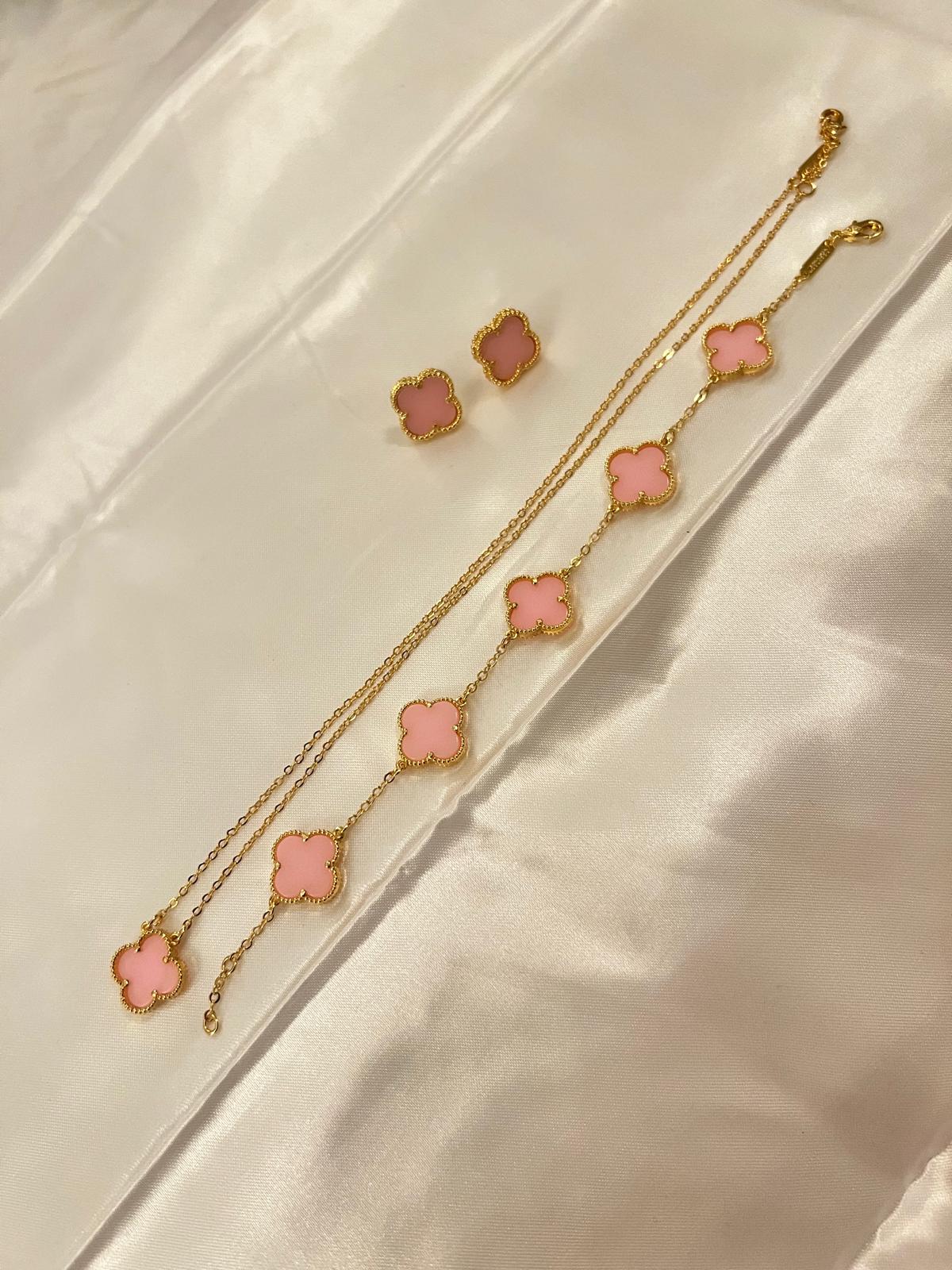 SET 3 GOLD PIECES CLOVER (BRACELET, NECKLAGE AND EARRING)