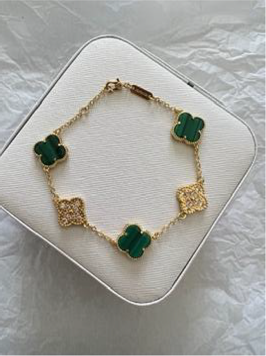 GOLD/GREEN WITH STONE CLOVER BRACELET