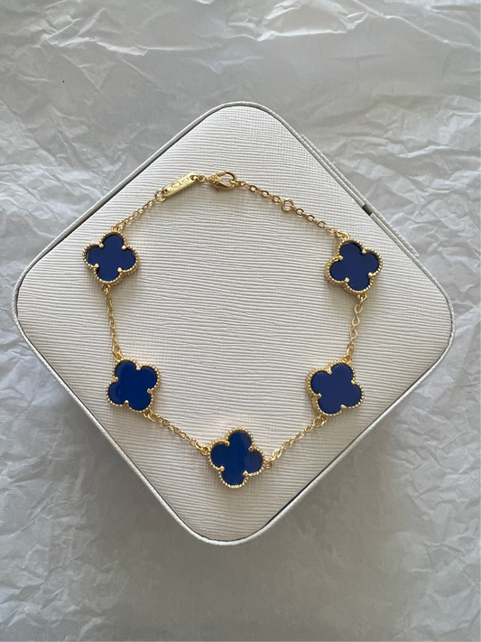 Navy Blue with Gold Clover Bracelet