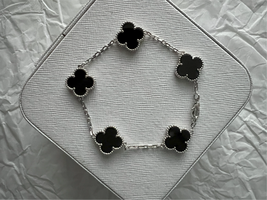 SILVER WITH BLACK CLOVER BRACELETE