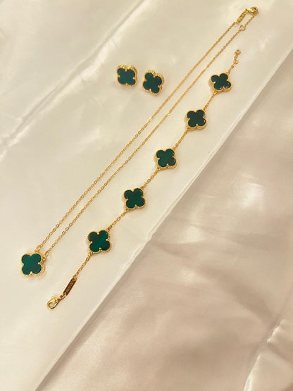 SET 3 GOLD PIECES CLOVER (BRACELET, NECKLAGE AND EARRING)