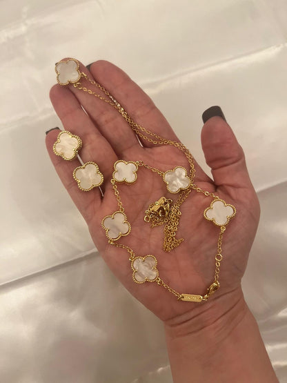 SET 3 GOLD PIECES CLOVER (BRACELET, NECKLAGE AND EARRING)